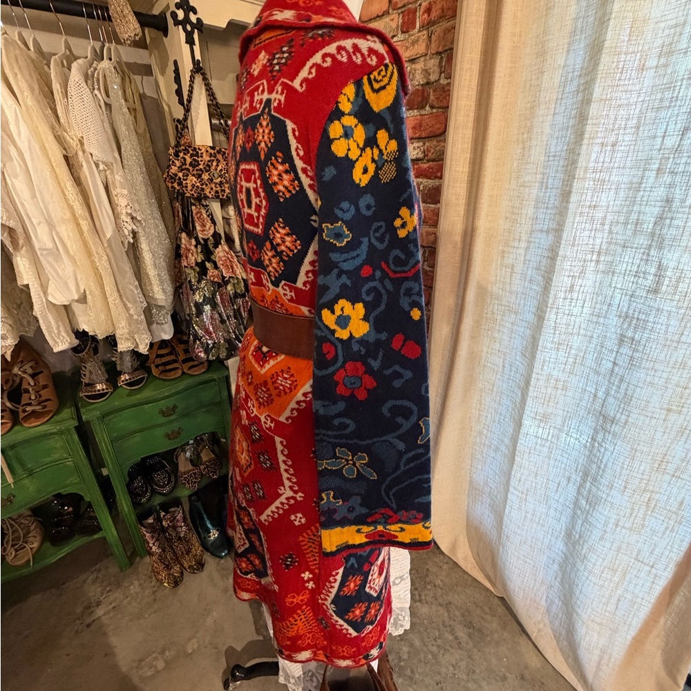 paparazzi Red and Navy Patchwork Knit Cardigan - Picture 6 of 12